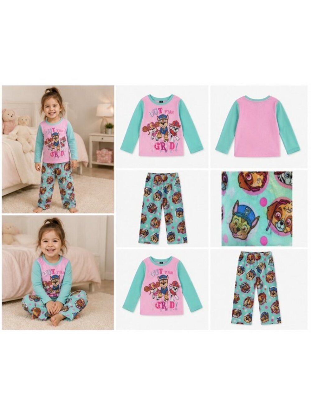 Paw Patrol Girls Out of This World Fleece Pajama Set Pink Aqua Size 2T